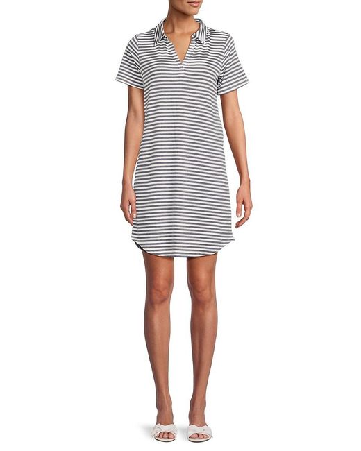 Bobeau White Striped Mini T-shirt Dress