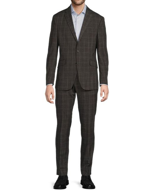 Kenneth Cole Black Mini Grid Two-Button Slim-Fit Suit for men