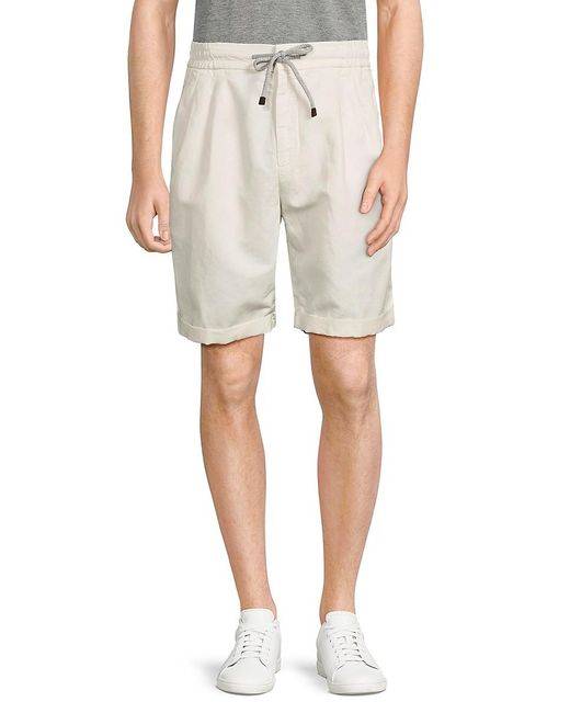 Brunello Cucinelli Natural Linen Blend Flat Front Shorts for men
