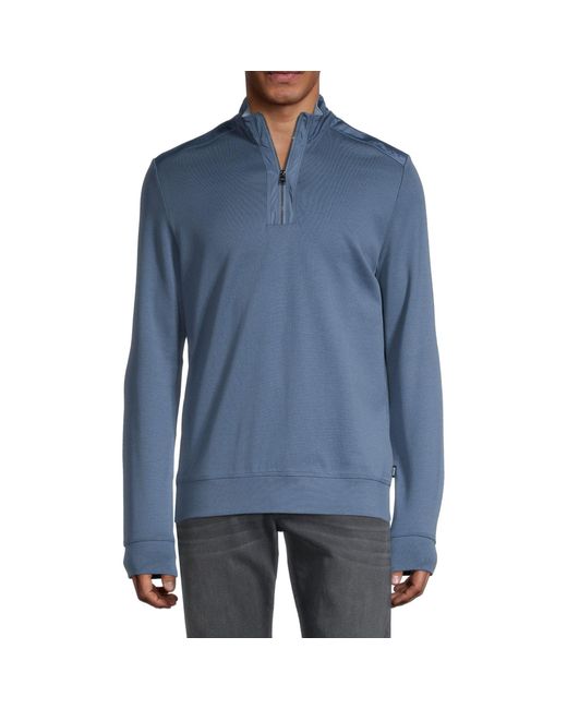 BOSS by Hugo Boss Cotton Sidney Quarterzip Pullover in Blue for Men Lyst