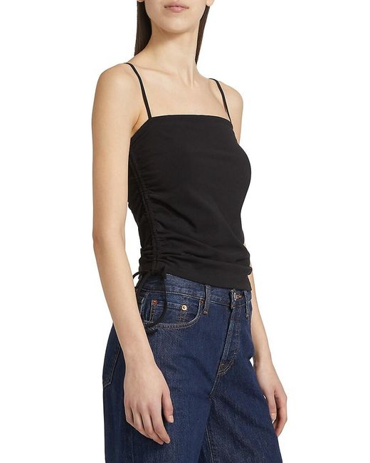Re/done Blue Cotton-blend Ruched Drawstring Tank