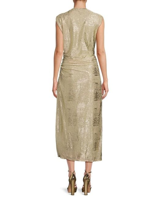 BCBGMAXAZRIA Natural Ruched Metallic Maxi Dress