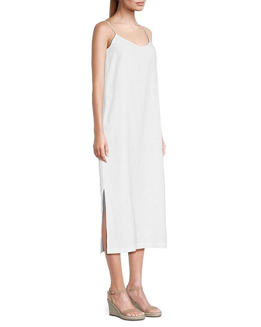 Saks Fifth Avenue White 100% Linen Midi Dress