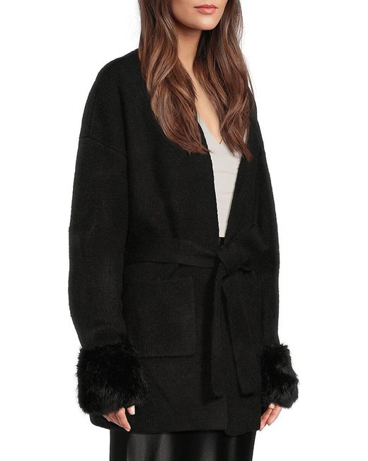 Saks Fifth Avenue Natural Faux-fur-trim Tie-waist Cardigan