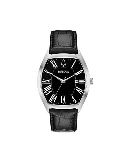 Bulova Men's Tonneau Black Leather Strap Watch, 44.5mm for men