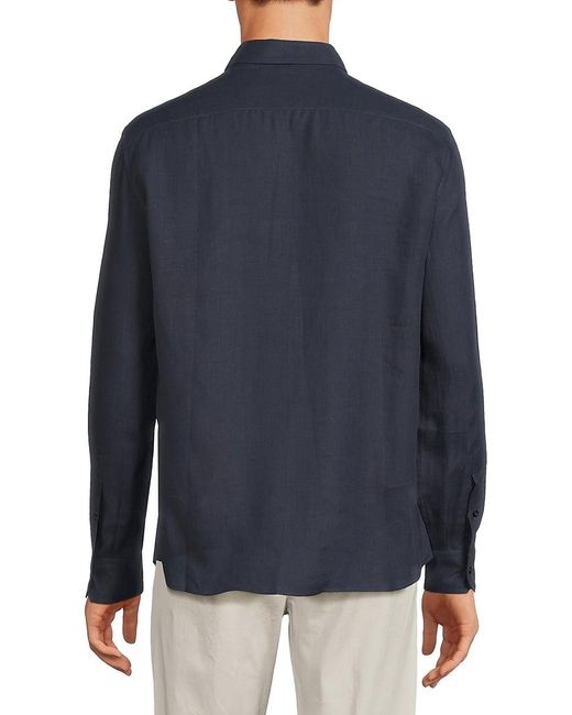 Brunello Cucinelli Blue Easy Fit Hemp Blend Button Down Shirt for men
