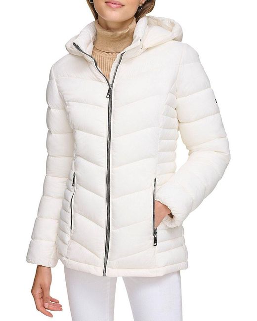 St. John Dkny Light Weight Puffer Jacket in White | Lyst