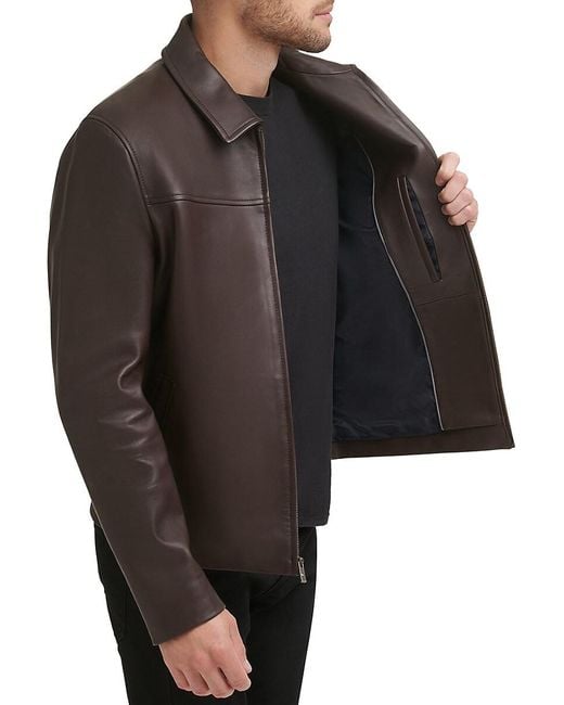 Cole Haan Black Smooth Lamb Leather Jacket for men