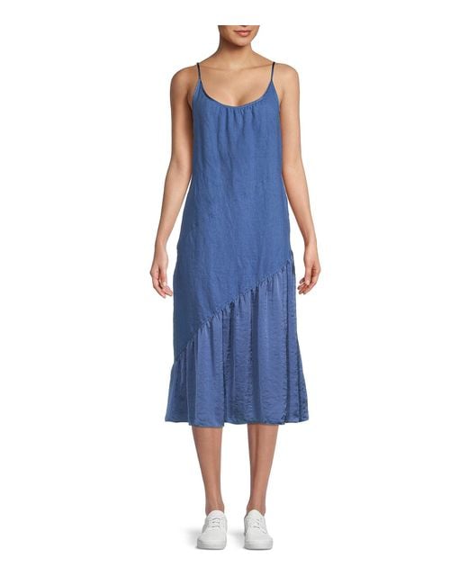 DKNY Linen Tiered Chambray Slip Dress in Blue Lyst