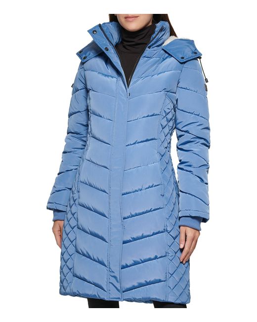 Kenneth Cole Mixed Quilted Puffer Coat in Blue | Lyst
