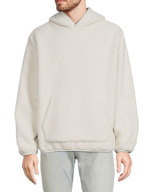 French Connection Borg Faux Fur Hoodie in White for Men | Lyst