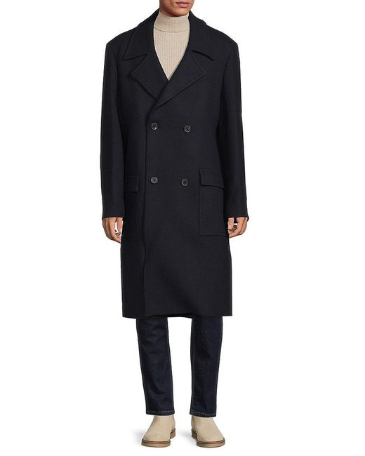 FRAME Wool Blend Double Breasted Overcoat in Black for Men Lyst