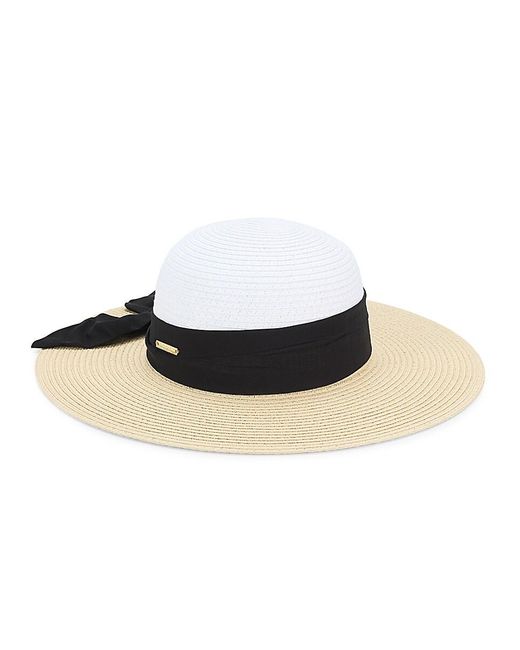 Vince Camuto White Tie Colorblock Paper Sun Hat