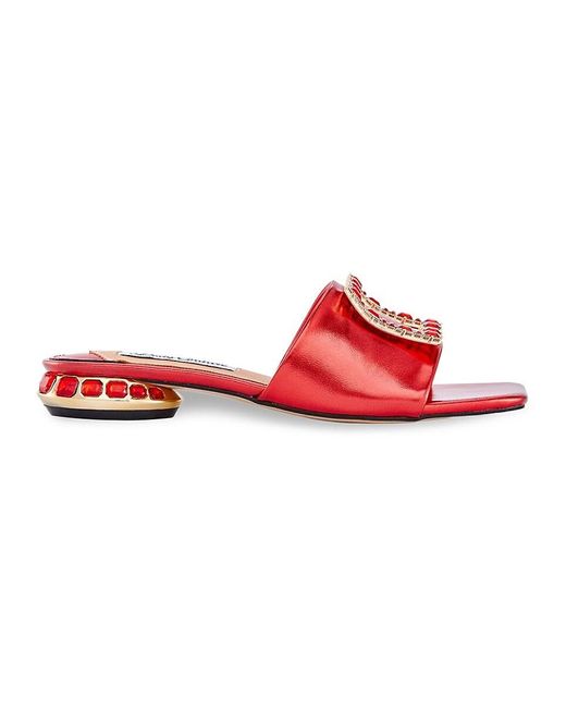 Lady Couture Red Amore Metallic Jewel Heel Mules