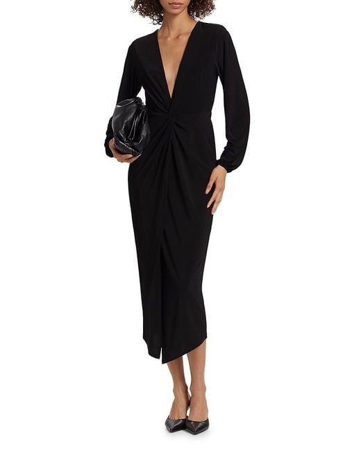 Ramy Brook Black Sutton Twist-Front Jersey Midi-Dress