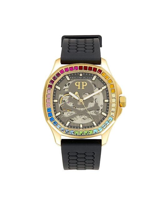 Philipp Plein $keleton $pectre 42mm Ip Yellow Goldtone Stainless Steel, Silicone & Preciosa Crystals Automatic Watch for men