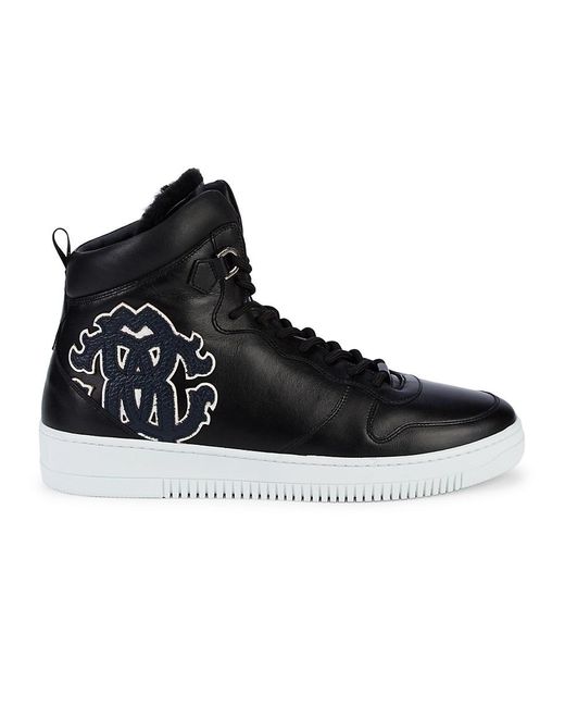 Roberto Cavalli Black Shearling-lined Leather High-top Sneakers for men
