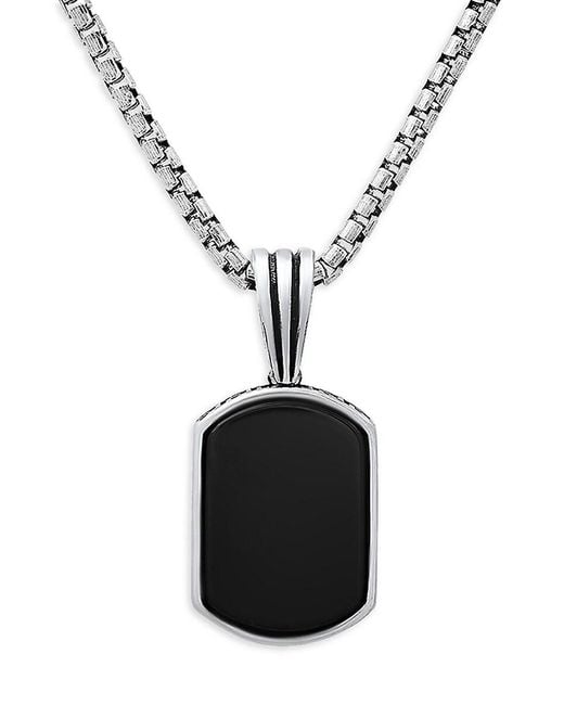 Anthony Jacobs Black Sterling Silver & Onyx Reversible Dog Tag Pendant Necklace for men