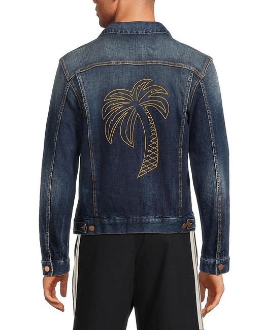 Palm Angels Blue Graphic Denim Jacket for men