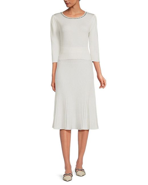 Nanette Lepore White 2-piece Ribbed Sweater & Midi Skirt Set