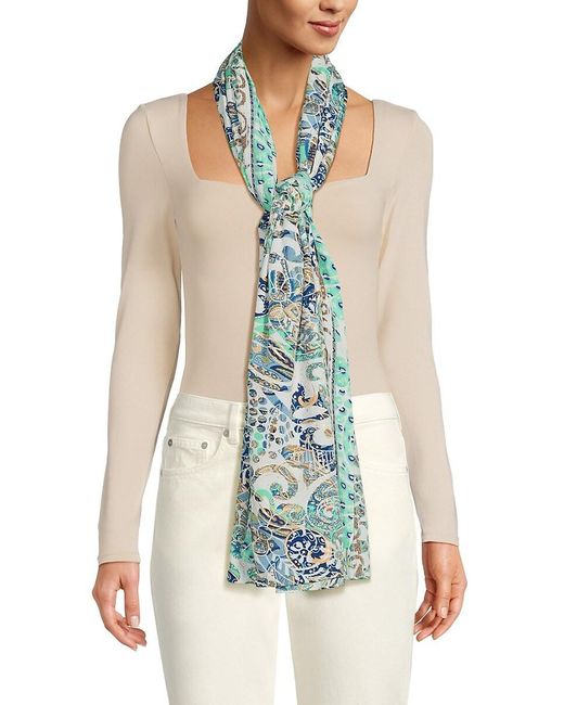 La Fiorentina White Print Silk Blend Wrap Scarf