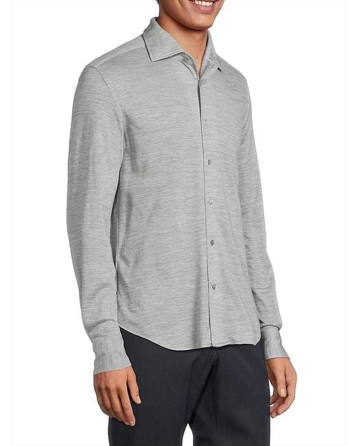 Corneliani Gray Wool-Blend Button-Up Shirt for men