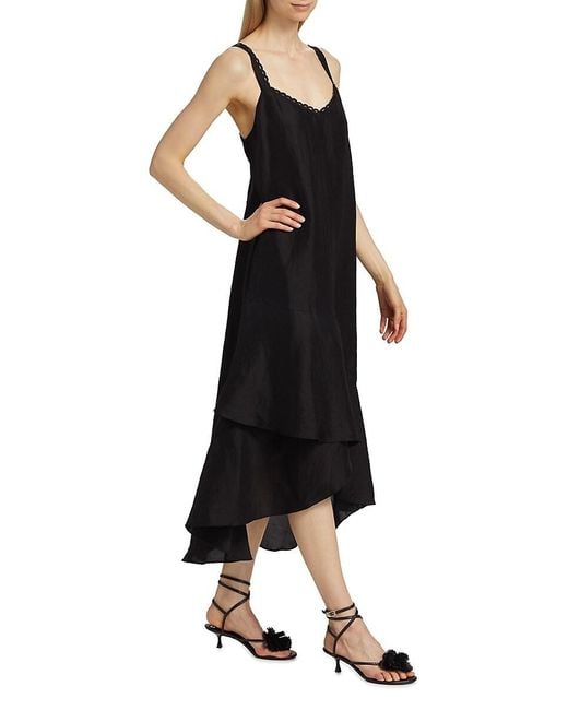 Kobi Halperin Black Aubrey Linen-blend High-low Midi-dress