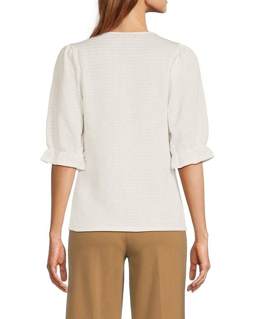 Design History White Textured Puff-Sleeve Top