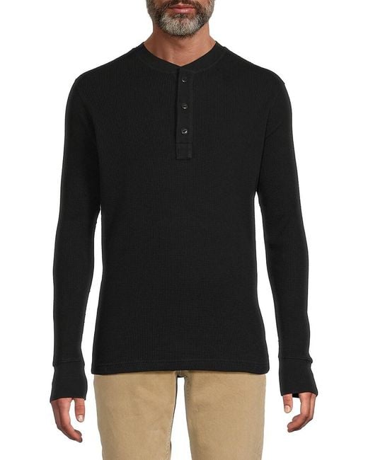 Rag & Bone Black Waffle Knit Henley for men