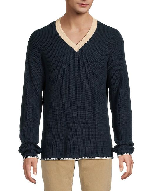 KROST Blue Ribbed V-neck Sweater for men