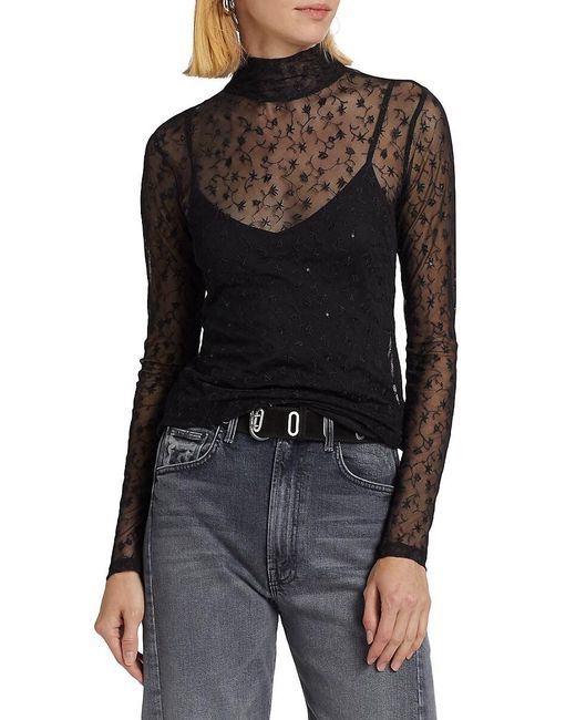 Rag & Bone Black Dahlia Lace Turtleneck Top