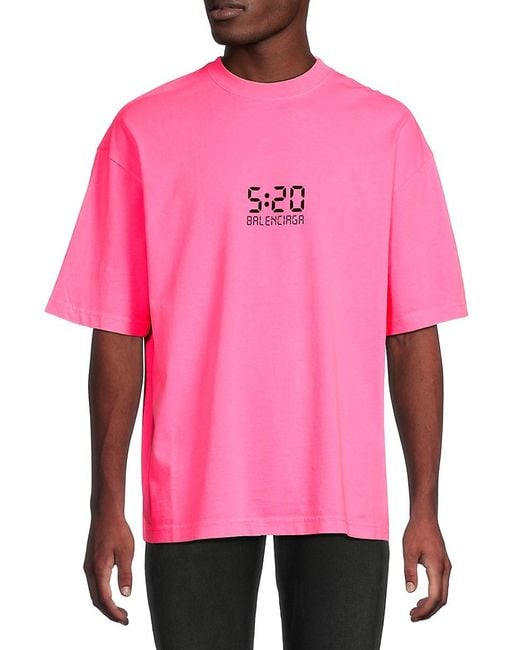 Balenciaga Pink Logo Cotton Graphic T-shirt for men