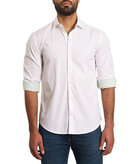 Jared Lang White 'Trim Fit Contrast Cuff Pima Cotton Blend Sport Shirt for men