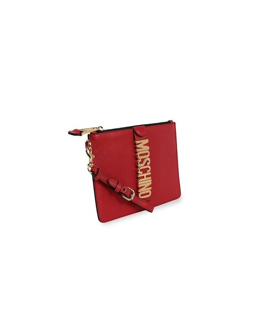 Moschino Red Biker Leather Wristlet Pouch