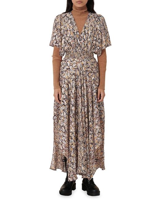 Maje Rachelle Lurex Jacquard Maxi Dress in Beige (Brown) | Lyst