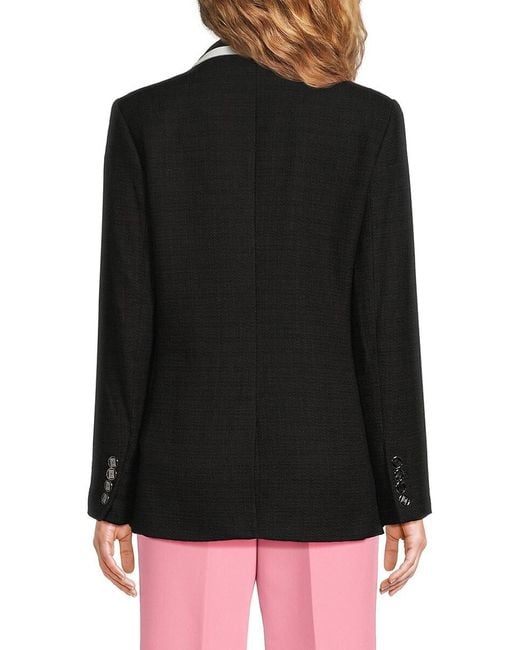 Karl Lagerfeld Black Contrast Trim Cotton-blend Tweed Single-breasted Blazer