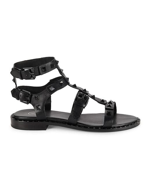Ash Black Conestud Leather Gladiator Flat Sandals