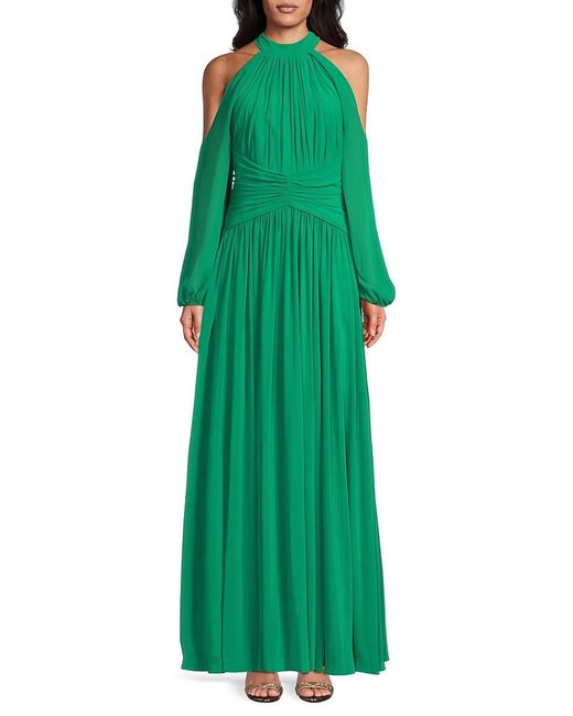 Zac Posen Green Cold-Shoulder Chiffon Gown