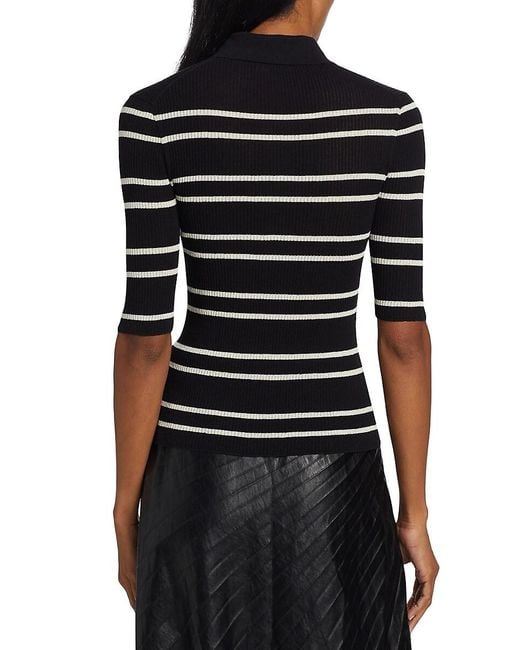 A.L.C. Black A. L.C. Cooper Striped Cotton-Blend Knit Polo Shirt