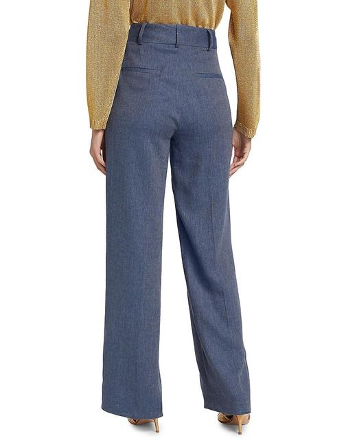 If Only Studio Blue Herringbone Linen-Blend Wide-Leg Pants