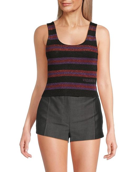Valentino Black Logo Striped Metallic Tank