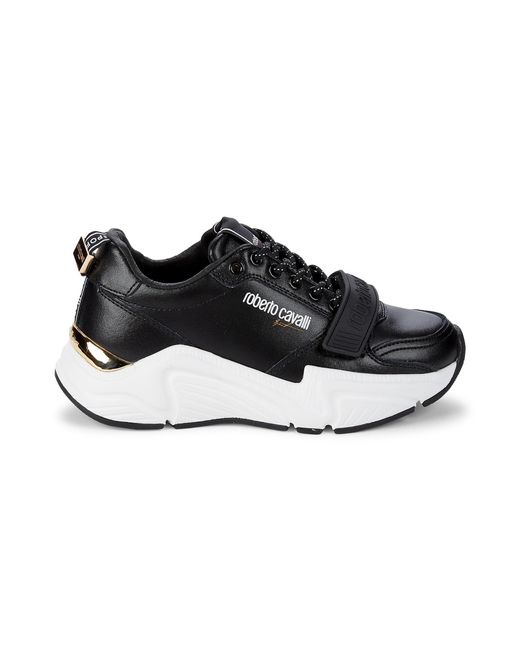 Roberto Cavalli Leather Chunky Sneakers in Black | Lyst