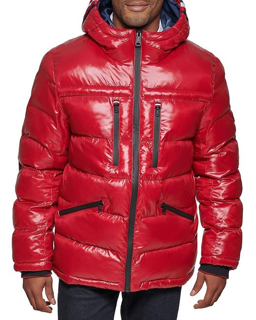 Tommy Hilfiger Fashion Shine Quilted Hooded Puffer Jacket in Red for Men |  Lyst UK