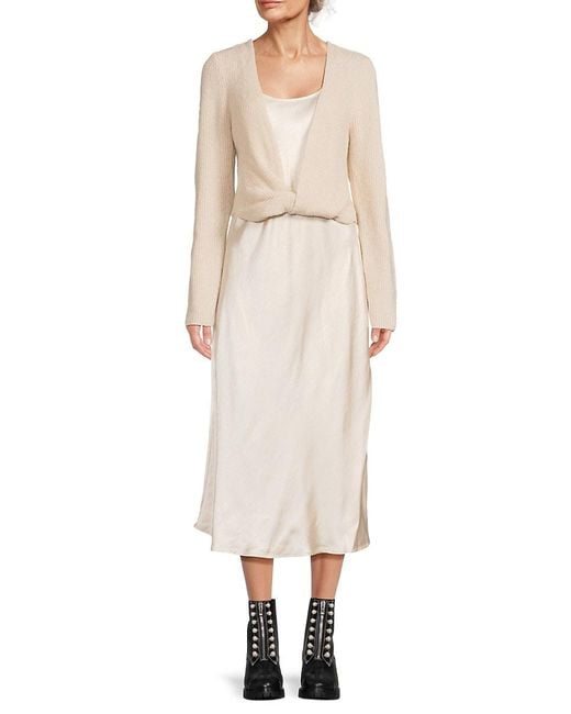 Design History Natural Nat 2-Piece Twisted Sweater & Satin Midi Dress Set