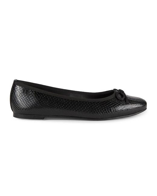 Saks Fifth Avenue Black Molly Bow Snakeskin Embossed Ballet Flats