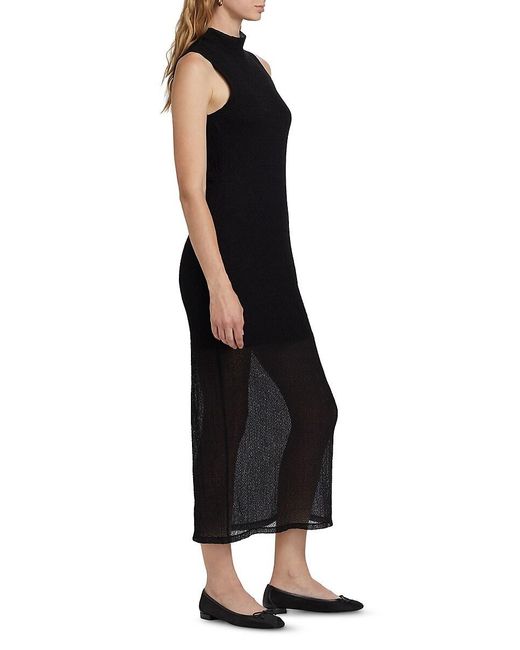 FRAME Black Mesh Mock Turtleneck Sleeveless Maxi-Dress