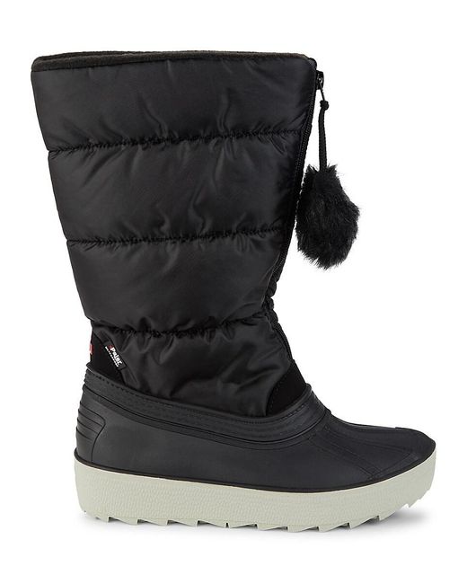 Pajar Black Fay Quilted Faux Fur Pom Pom Snow Boots