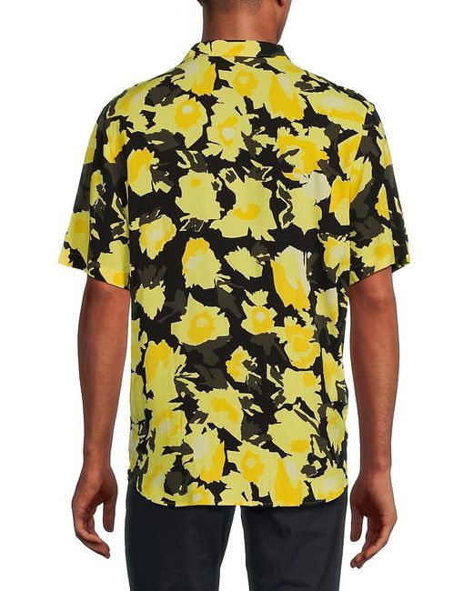 HUGO Yellow Ellino Print Straight Fit Camp Shirt for men