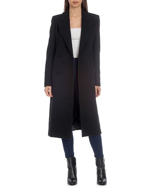 Avec Les Filles Denim Double Breasted Tailored Coat in Black | Lyst