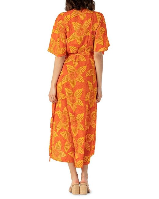 Tiare Hawaii Orange Lahaina Floral Cover Up Wrap Dress